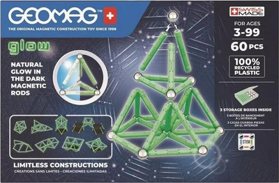 Set konstruktiv magnetik Geomag Glow 60, 60 copa, jeshil