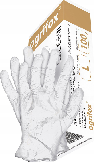 Doreza njëpërdorimshe vinili Ogrifox OX-VIN, L, 100 copë, transparente