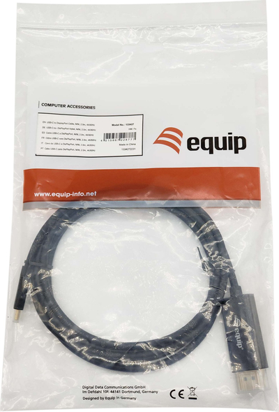 Кабел Equip USB-C во DisplayPort, 2m, 4K 60Hz, црна