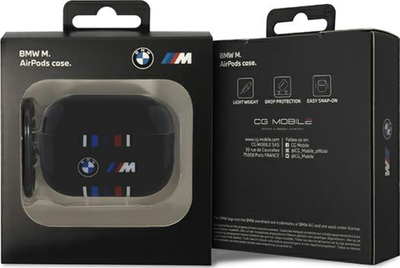 Mbulesë BMW për Apple AirPods Pro 2, TPU, me karabinë, e zezë me vija me ngjyra