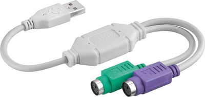 Kabllo adapter Goobay USB në 2x PS/2, USB A, 2x Mini DIN 6 pin, gri