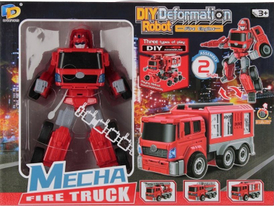 Lodër robot zjarrfikës Mecha Fire Truck, 3 në 1, për tu montu vetë, i kuq