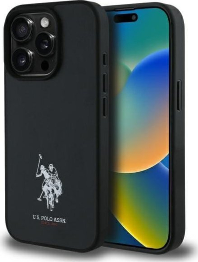 Mbulesë telefoni US Polo për iPhone 15 Pro Max 6.7", lëkurë, e zezë