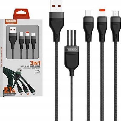 Kabllo karikimi Somostel SMS-BW13 3n1, 1.2m, 2.1A 10W, e zezë