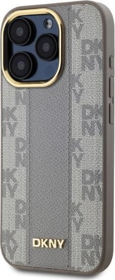 Mbulesë telefoni DKNY për iPhone 15 Pro Max, MagSafe, lëkurë sintetike me katrorë, bezhë