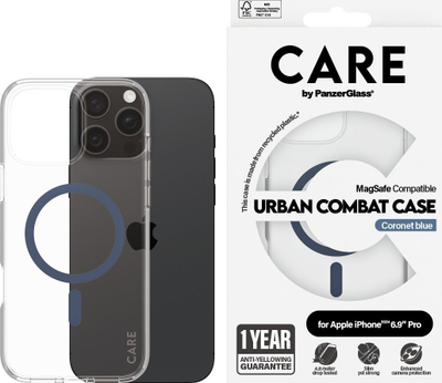 Kutia mbrojtëse PanzerGlass 0 CARE Flagship, MagSafe, për iPhone 16 Pro Max, transparente blu
