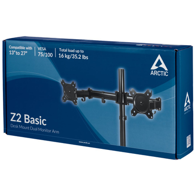 Krah monitori Arctic Z2 Basic, për 2 monitorë deri 27", kapëse tavoline, rrotullim dhe anije, i zi