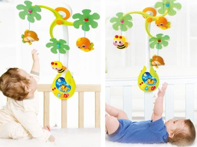 Karusel muzikor për bebe ZA0636, interaktiv, me drita dhe lodra varëse, shumëngjyrësh