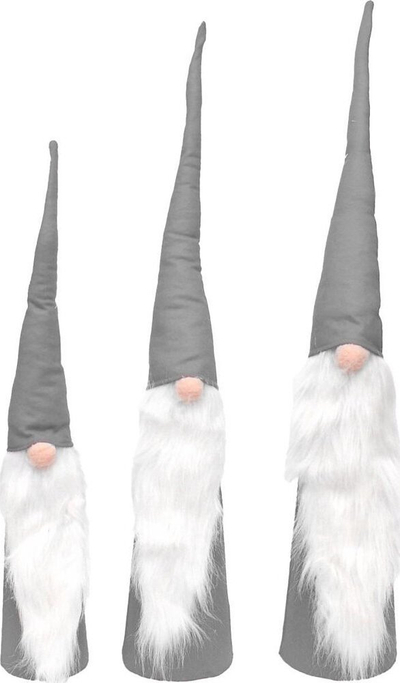Figurina zbukuruese xhuxh, set 3 copë, 60 70 80 cm, gri