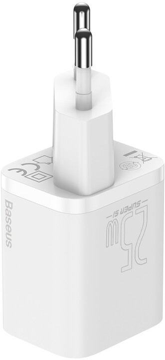 Karikues Baseus Super Si Quick 1C, USB-C, 25W, i bardhë + kabllo USB-C - USB-C, 3A, 1m, e bardhë