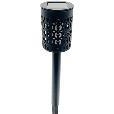 Lampë kopshti me diell Saska Garden, 36cm, me flakë zjarri fallco, 6 LED, e zezë