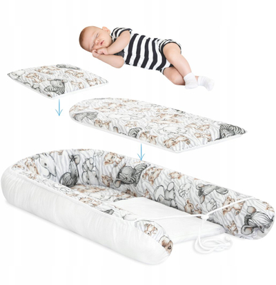 Set bebe HOBBY Kids Baby Cocoon, me dyshek dhe jastëk, motiv zebra dhe luan
