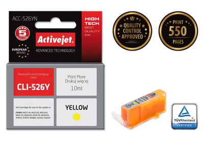 Ngjyrë për printer Activejet ACC-526YN (zëvendësim për Canon CLI-526Y), 10 ml, e verdhë