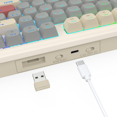 Tastierë mekanike Redragon Eisa 100 K768WGR WL, wireless Bluetooth 2.4GHz, RGB, gri bezhë