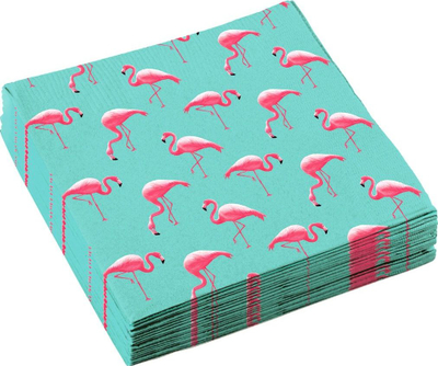 Serveta për festë Flamingo Beach Party, 33 x 33 cm, 20 copë, ngjyrë turkeze me rozë