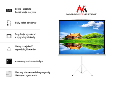Ekran projekcioni Maclean MC-680, 200x200cm, format 1:1, i bardhë