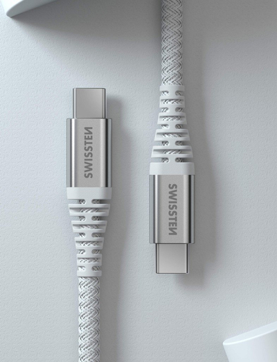 Kabllo USB Swissten Kevlar USB C në USB C, 1.5m, 60W, e bardhë