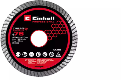 Disk diamanti për prerje Turbo Einhell 76 mm, profesional, për pllaka dhe gur, gri