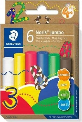 Plastelinë STAEDTLER Noris Jumbo, 6 ngjyra bazë, për kalamaj 4+