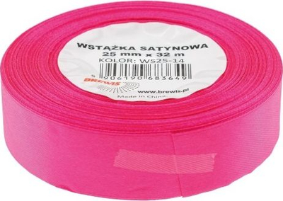 Shirit sateni dekorativ Brewis, 25mm, 32m, rozë neon