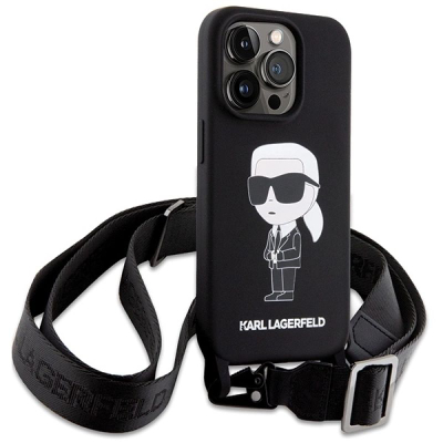 Mbrojtës telefoni Karl Lagerfeld Ikonik KLHCP15XSCBSKNK, iPhone 15 Pro Max, silikon, i zi