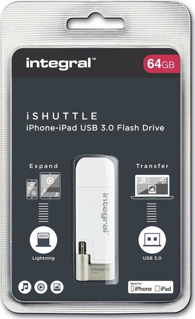 USB flash Integral iShuttle, 64GB, USB 3.0 OTG Lightning, e bardhë