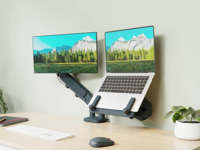 Krah ergonomik për monitor dhe laptop Leitz Ergo 35706J, për 2 monitorë, gri e hapur