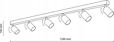 Spot tavani TK Lighting Top, 127 cm, 6 drita GU10, metal i zi