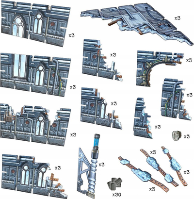 Set terreni sci-fi Battle Systems, modular 3D 28–35 mm, karton me printim me ngjyra, multi