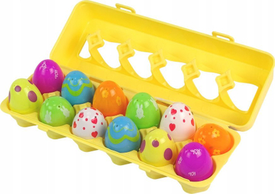 Set dekorativ Pashkë LeanToys Christmas Egg, 12 vezë plastike, me figura lepurushësh, shumëngjyrëshe