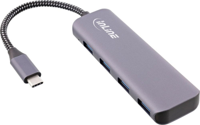 HUB USB InLine USB 3.2, USB C në 4x USB A 10Gb/s, alumini, gri