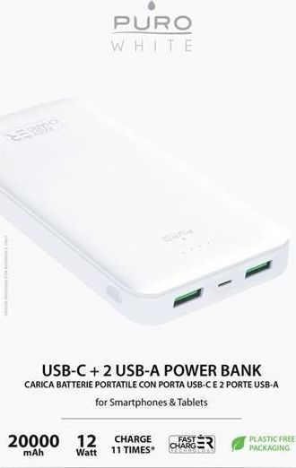 Karikues i shpejtë Powerbank Puro 20000 mAh (PUR520WHT), i bardhë