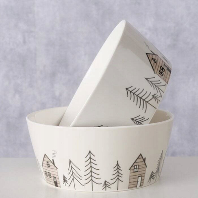 Enë qeramike Boltze Home Homewood, 500 ml, Ø 15 cm, gri me bredh dimri