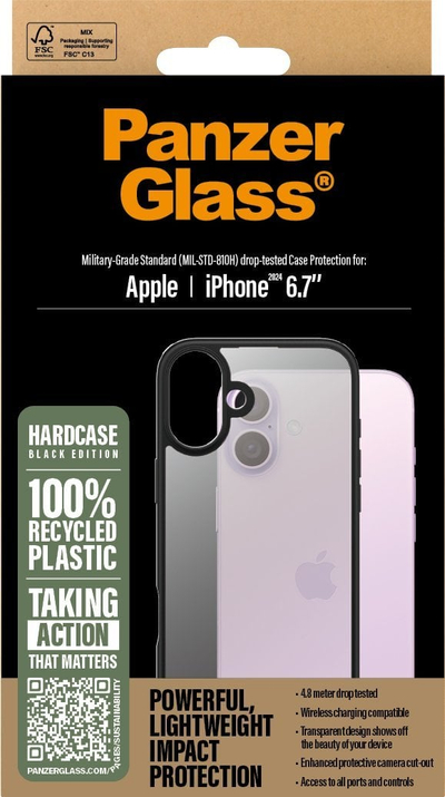 Маса за телефон CARE by PanzerGlass HardCase за iPhone 16 Plus, проѕирна, против удари