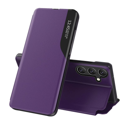 Kllëf telefoni Hurtel Eco Leather View për Samsung Galaxy A26, me kapak, me mbajtëse, ngjyrë vjollcë