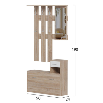 Set paradhomë me pasqyrë Gorn 90×24×190 Hcm (HM2473.04), bardhë