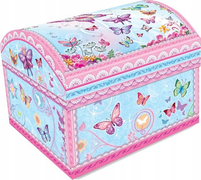 Kuti muzikore Pecoware Pulio Music Box Chest Butterflies 2, me pasqyrë, për bizhuteri, rozë blu