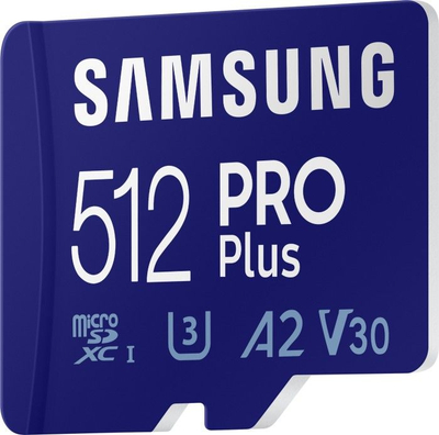 Kartë memorie Samsung PRO Plus 512GB MicroSDXC UHS I U3, 160MB/s, blu
