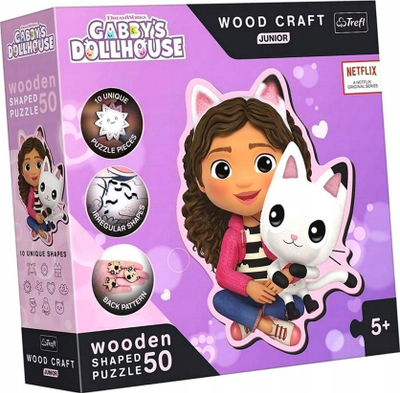 Puzzle druri Trefl Gabby’s Dollhouse Wood Craft Junior, 50 copa, shumëngjyrësh