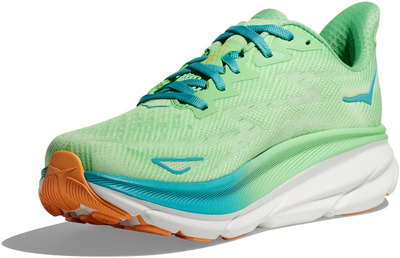 Патики за трчање HOKA Clifton 9 за мажи, за на пат, со висок амортизер, зелени Zest Lime Glow