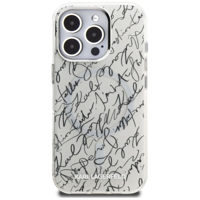 Futrollë Karl Lagerfeld IML Karl Script me MagSafe, për iPhone 16 Pro 6.3", e bardhë