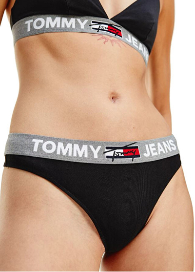 Mbathje për femra Tommy Hilfiger Thong, XL, të zeza