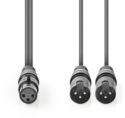 Kabllo audio Nedis OnStage, XLR 3-pin 2x mashkull në femër, 1.5m, gri