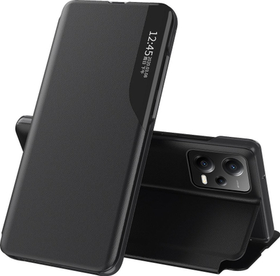 Mbulese me kapak Hurtel Eco Leather View Case për Xiaomi Redmi Note 12 Pro Plus, funksion stand, e zezë