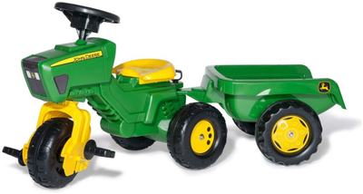Traktor lodër me pedale Rolly Toys John Deere Trio Trac, timon elektronik, me rimorkjo, jeshil