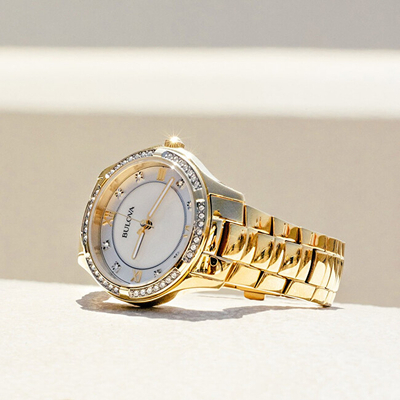 Orë dore për femra Bulova Crystal 98L256, e artë