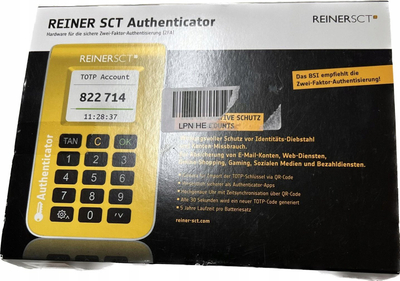 Lexues autentifikimi Reiner SCT Authenticator Reader, algoritme SHA-1 SHA-256 SHA-512, me bateri AAA, i bardhë i verdhë