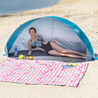 Çadër plazhi NILS CAMP NC3174, që çohet vetë, me mbrojtje UV, turquoise me gri