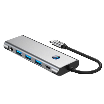 Hub USB‑C Tech‑Protect HB04, 9 me 1, HDMI 4K 60Hz, 100W, ngjyrë argjendi