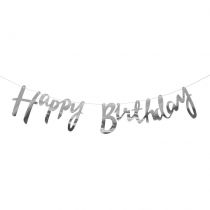 Garlandë zbukuruese Celebrate Silver Happy Birthday, 150 cm, argjendtë